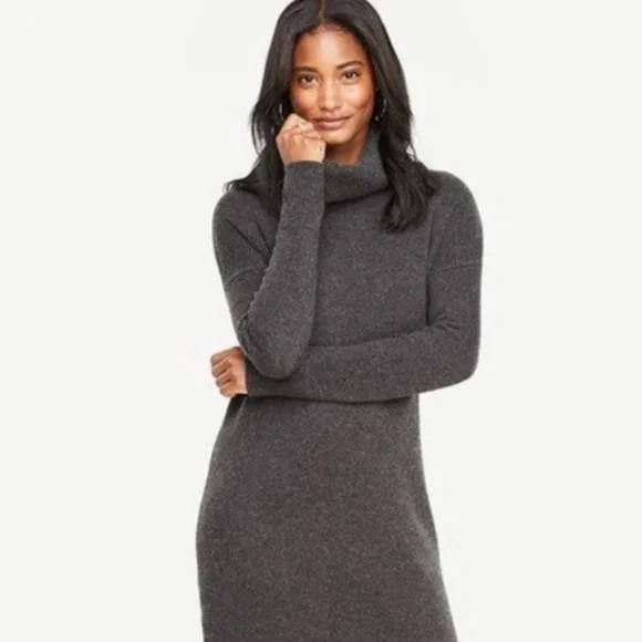Cozy Gray Turtleneck Sweater Charcoal Gray Midi Dress Women's Small Petite - Picture 13 of 13
